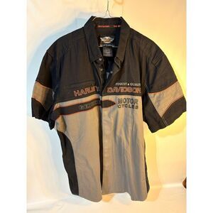 Harley Davidson Shirt Mens XL Finest Contrast Snap Front Garage Mechanic